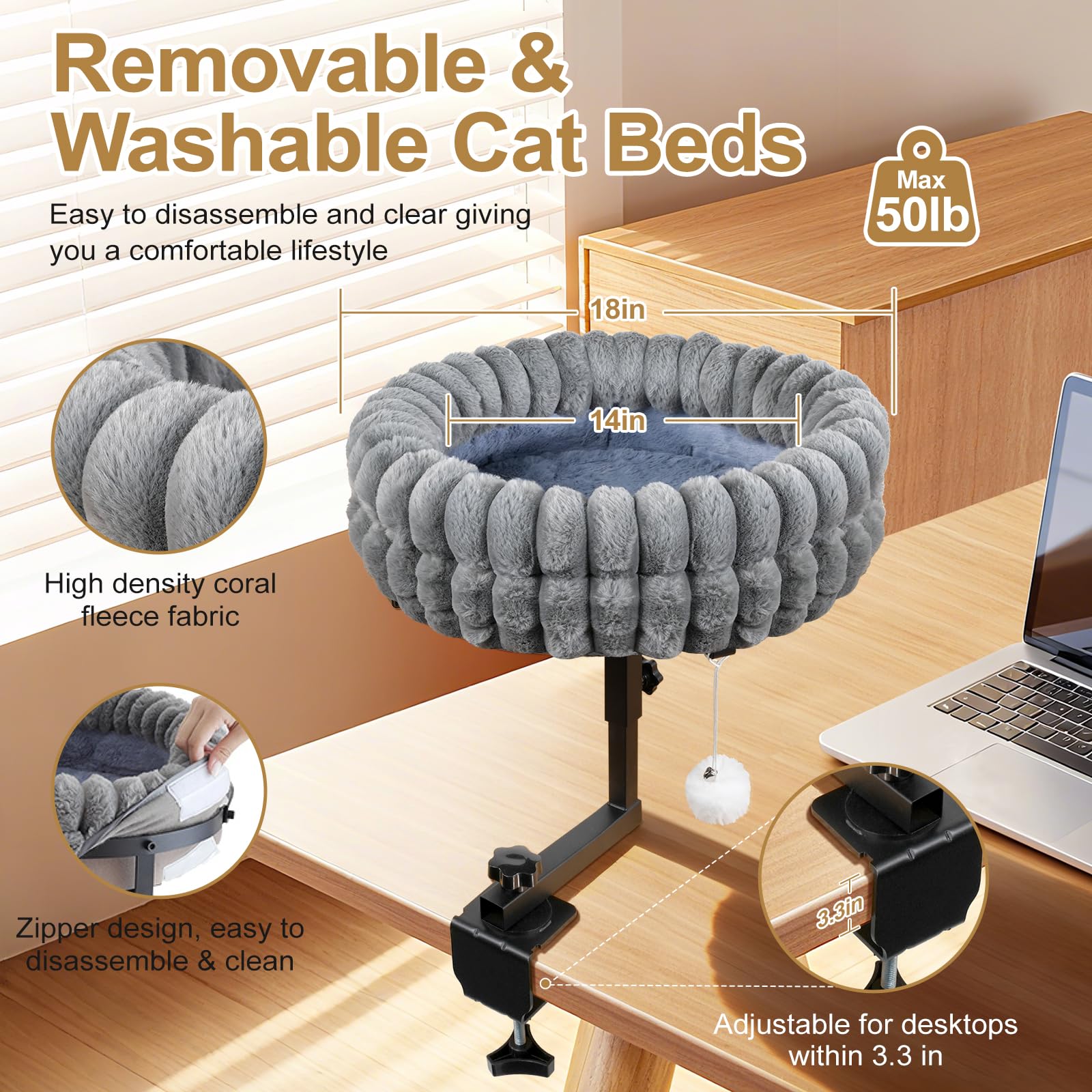 SoakSea cat bed desk height adjustment adapts to your setup for comfort
