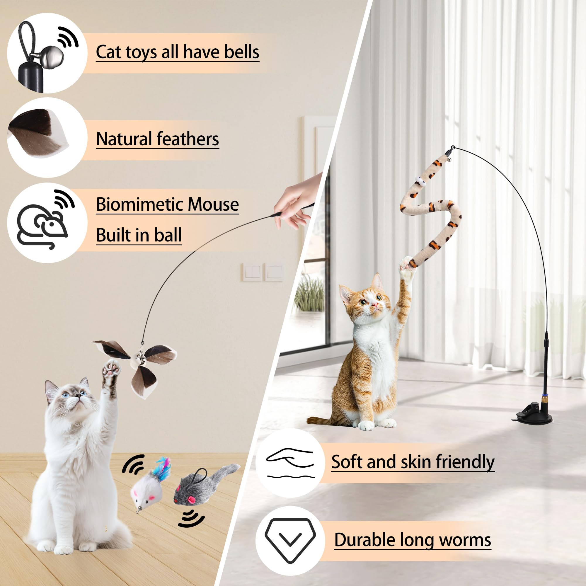 Soarer cat fishing pole toy pack provides varied play to exercise and entertain