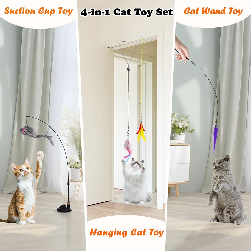 Soarer cat wand toy with removable wands encourages active chasing and bonding