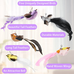 Soarer five-pack flying bird toys capture attention with vibrant colors for hunting play.