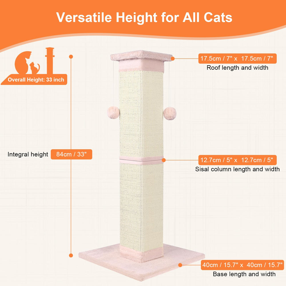 SOCATER 33-inch pink post with wide 5-inch surface for full-body scratching.