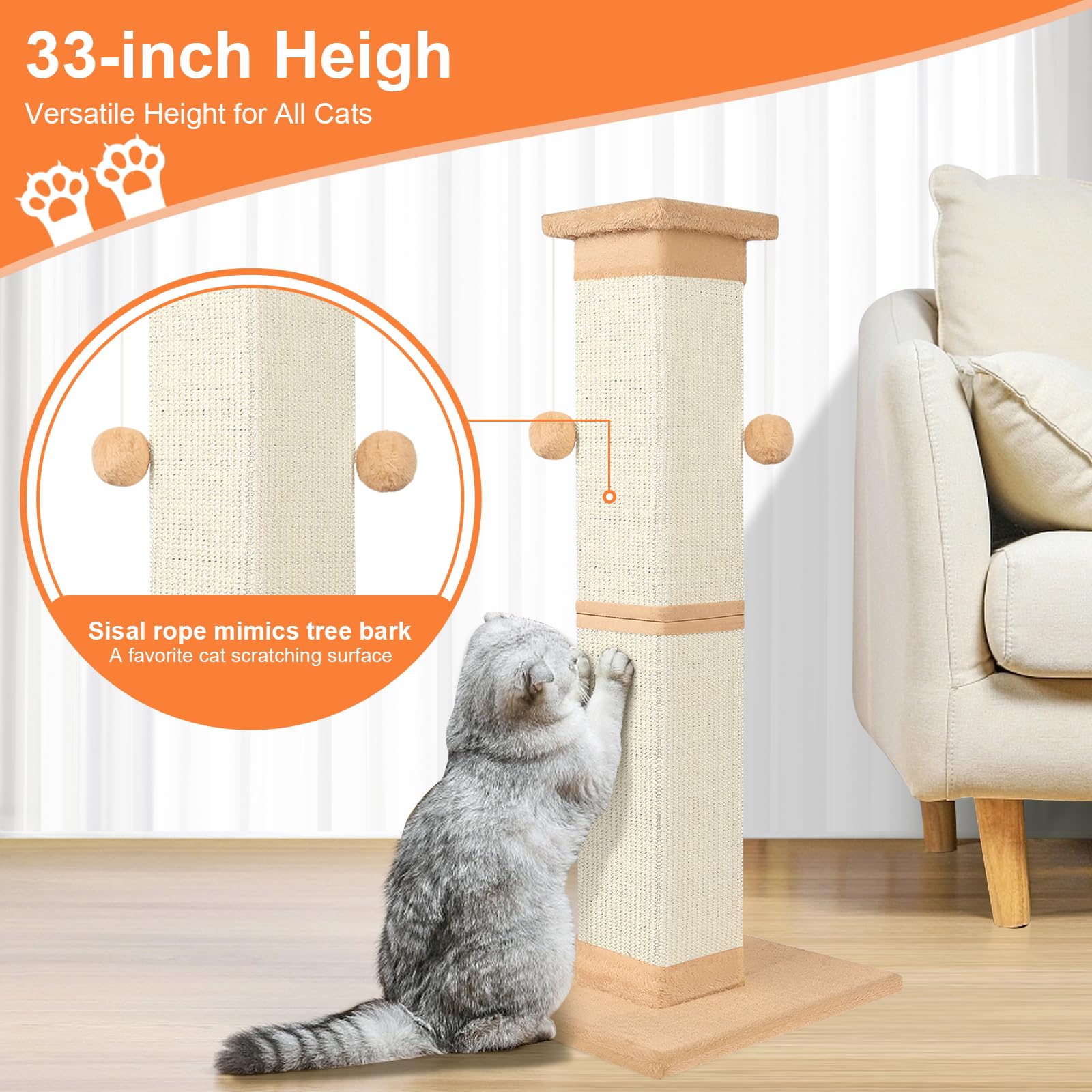 SOCATER cat scratching post furniture-protection helps reduce damage to home furniture.