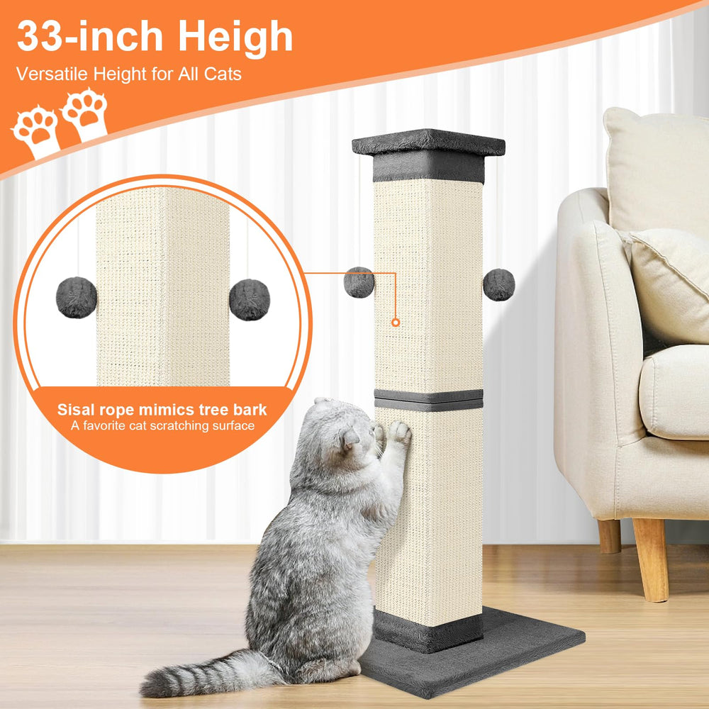 SOCATER grey scratching post blends with interiors while protecting furniture.