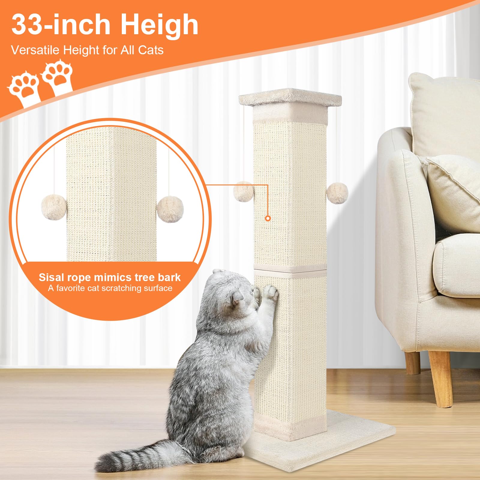 SOCATER indoor use scratching post helps protect furniture from claws