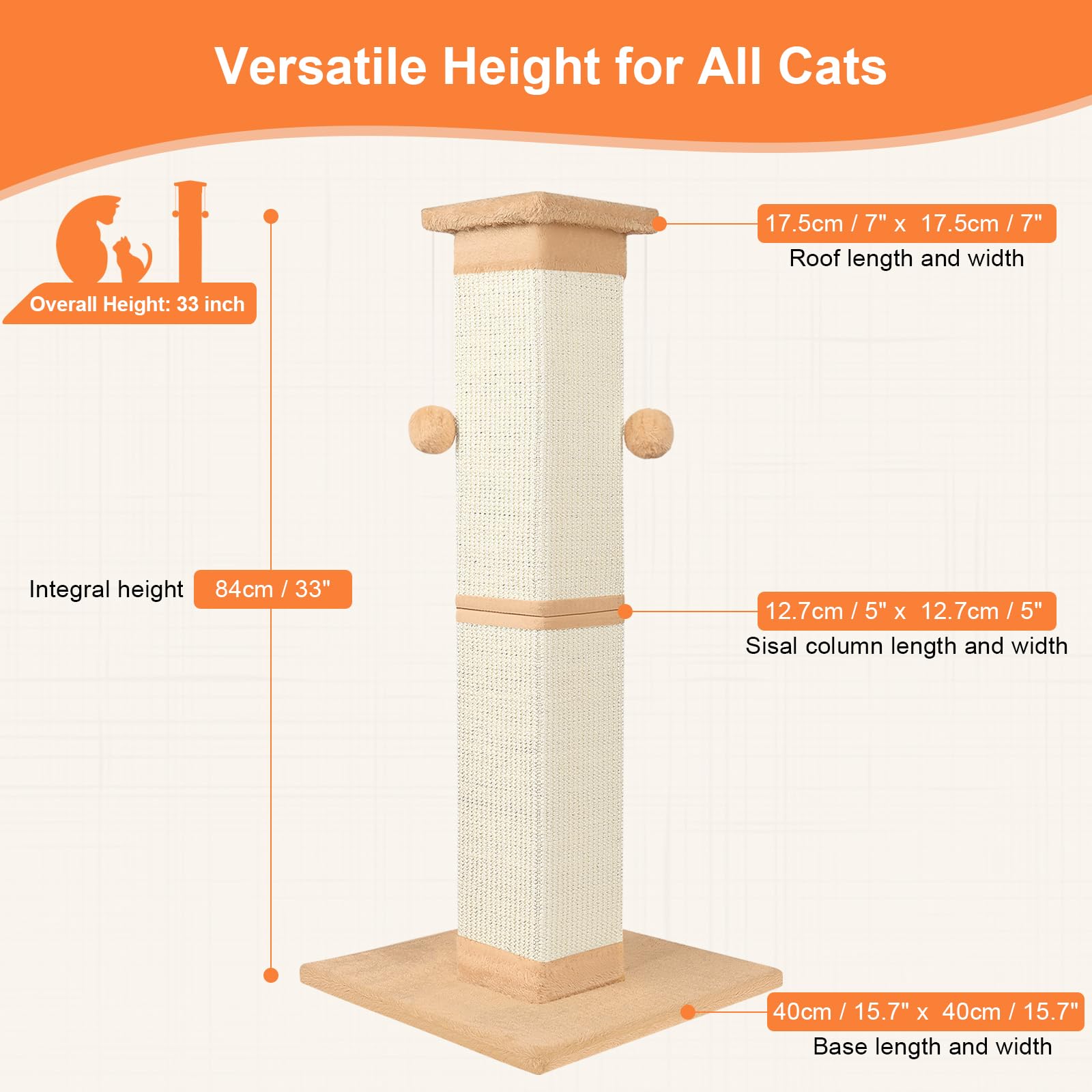 SOCATER cat scratching post sisal fibers showcase natural texture for satisfying scratching.