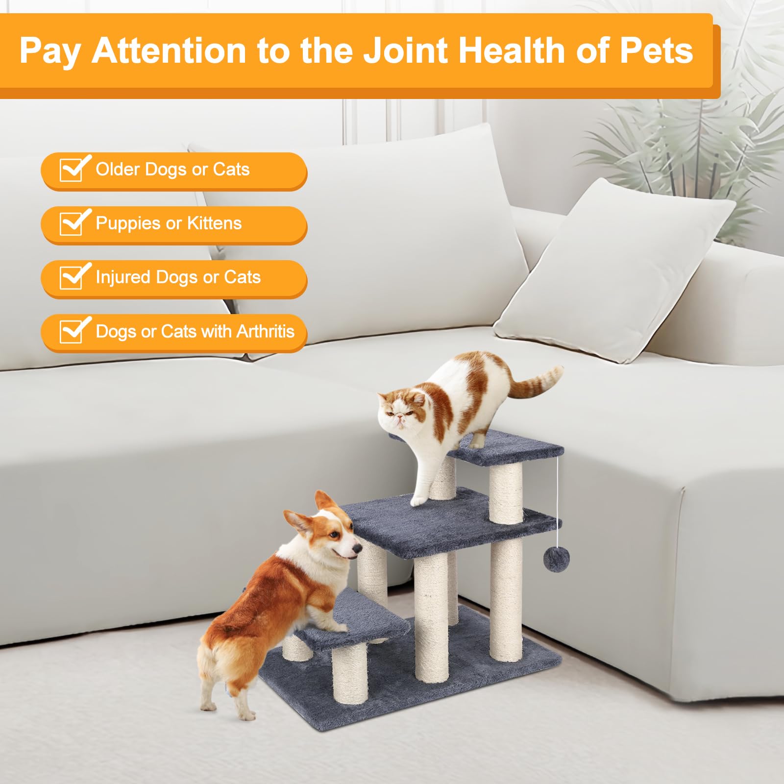 SOCATER pet stairs grey side-profile showing stable, portable design for daily use