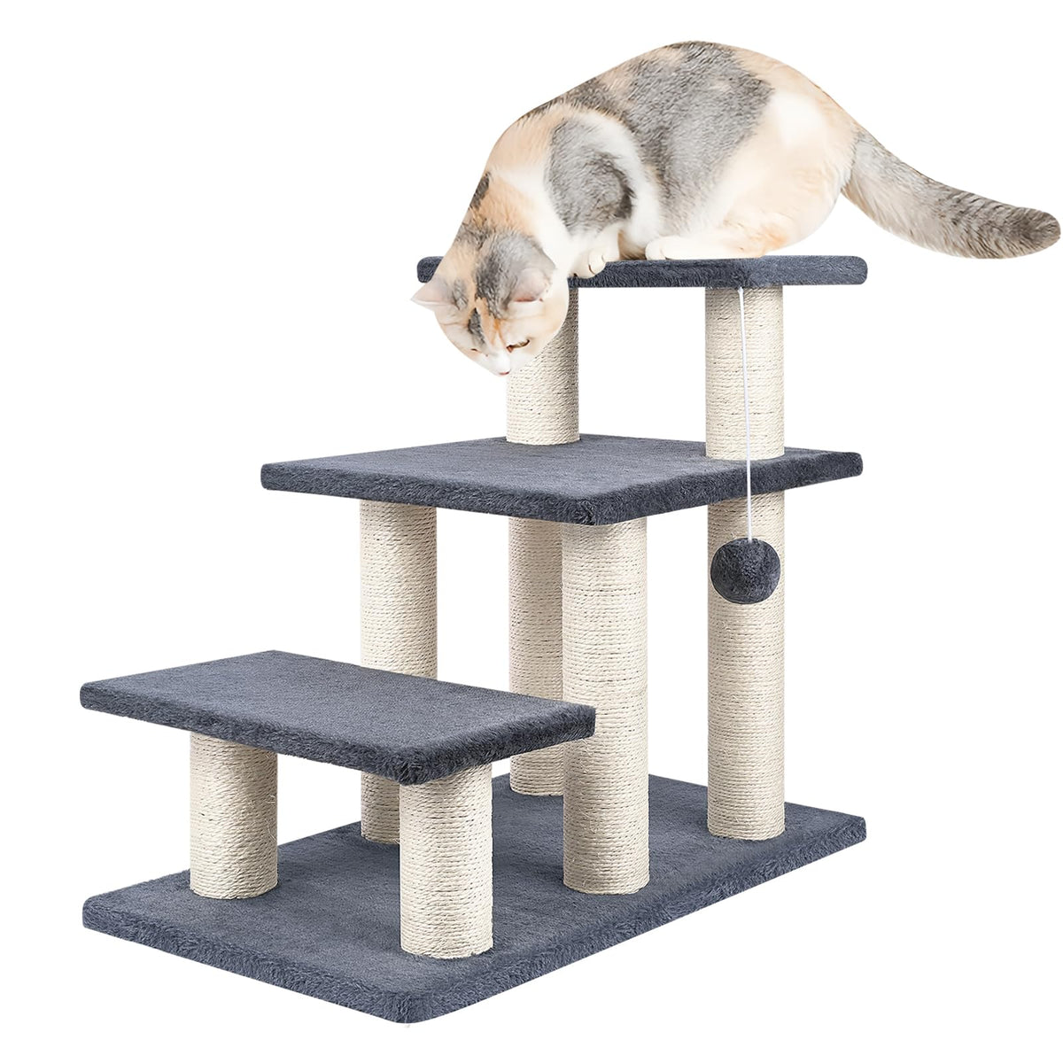 SOCATER pet stairs grey three-steps up-to-bed for safe bedside access
