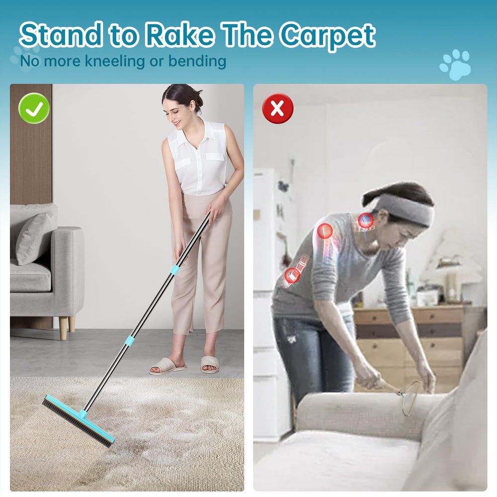 Soccso Carpet Rake used on a couch with an 18-inch handle for small spaces.