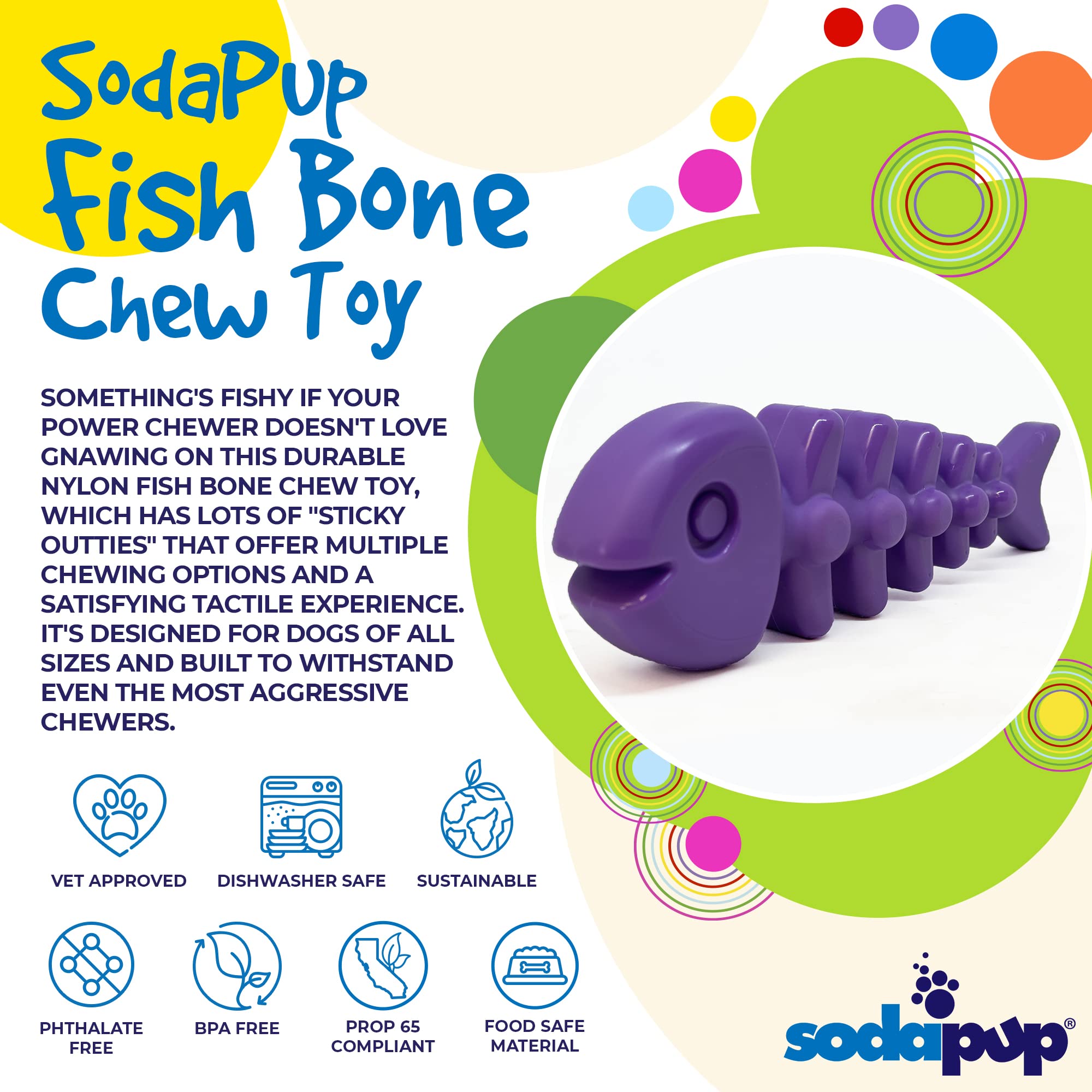 SodaPup Dog-chewing-fish-bone shows dog gnawing on durable nylon
