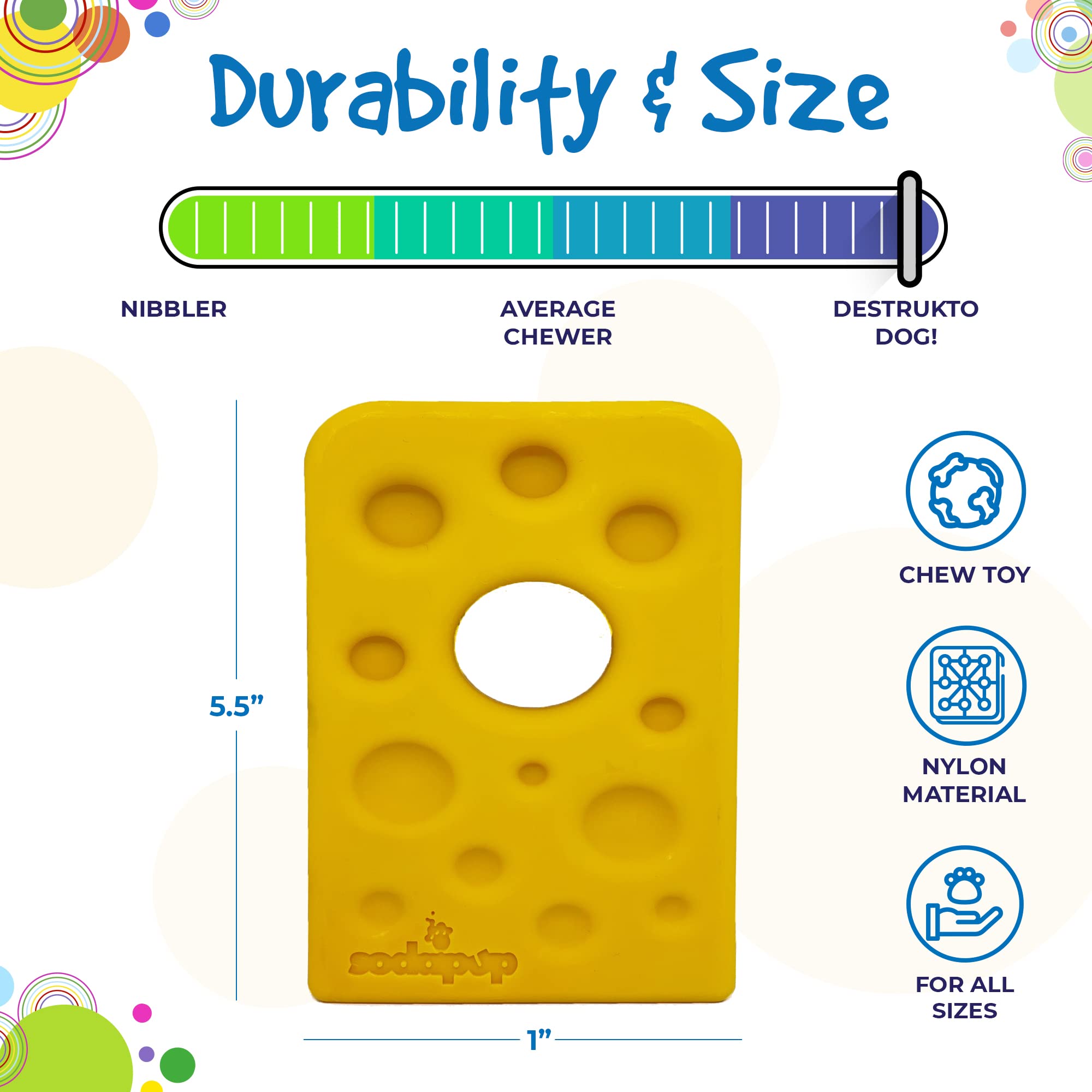 SodaPup Swiss Cheese Wedge size 5.5 inches shown in playroom.