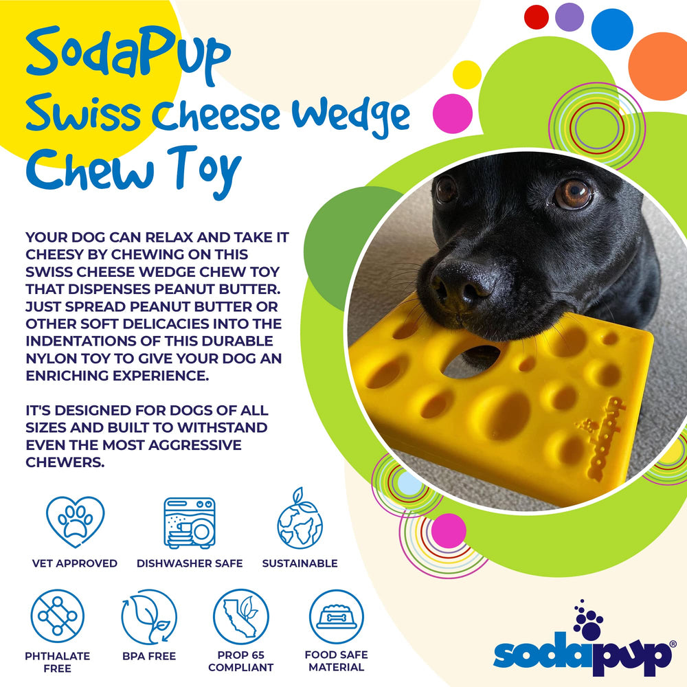 SodaPup Swiss Cheese Wedge durable nylon construction for aggressive chewers.