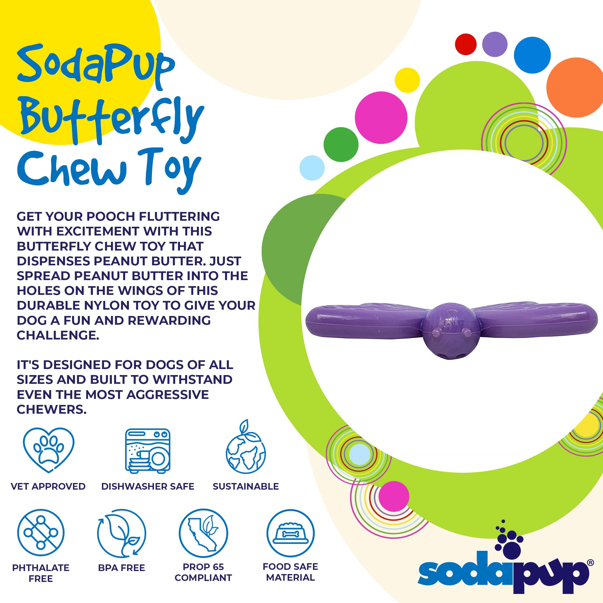 SodaPup Butterfly in-use with a dog illustrates mental stimulation during play.