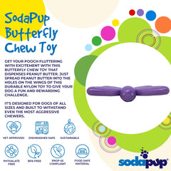SodaPup Butterfly in-use with a dog illustrates mental stimulation during play.