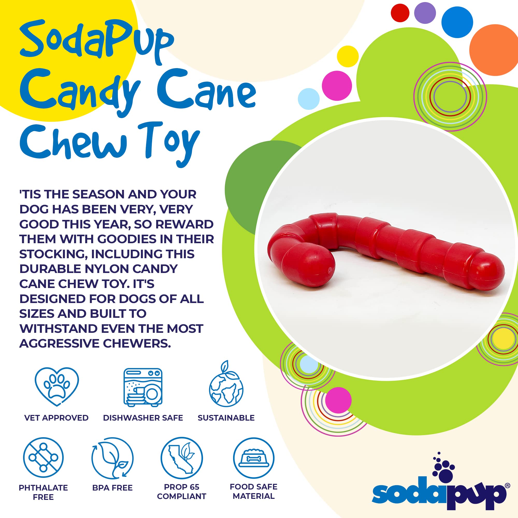 SodaPup Candy Cane closeup nylon texture highlights safe material