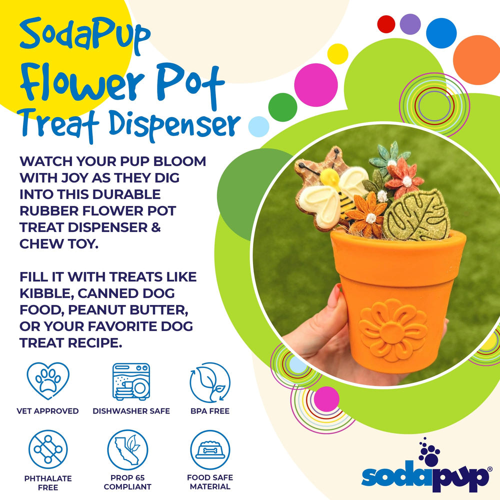 SodaPup Flower Pot in use with food for slow feeding and engagement
