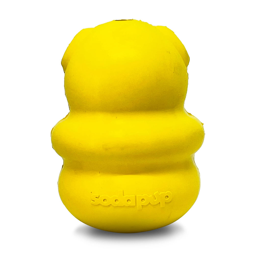 SodaPup Honey Bear chew toy close-up highlighting rubber texture for mental stimulation.