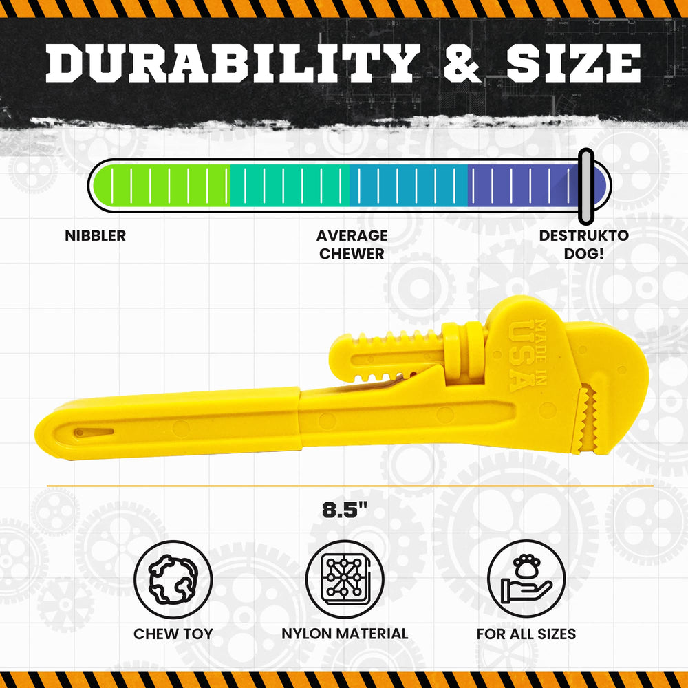 SodaPup pipe wrench toy resists heavy gnaws while soothing teething gums.