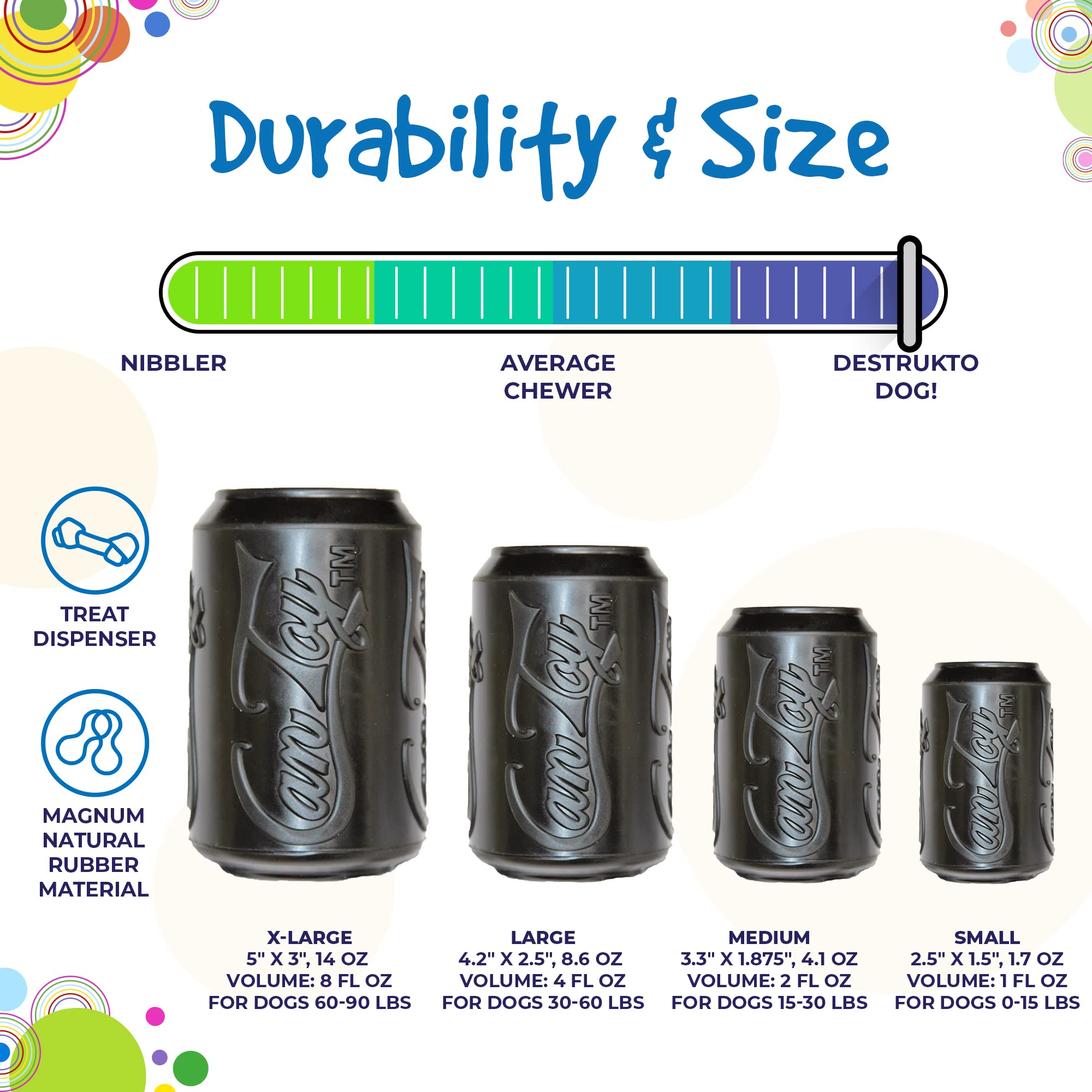 SodaPup Magnum Soda Can highlights non-toxic materials for safe chewing.
