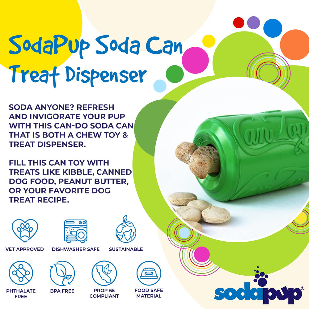 SodaPup Soda Can filled with treats promotes extended play and mental engagement.