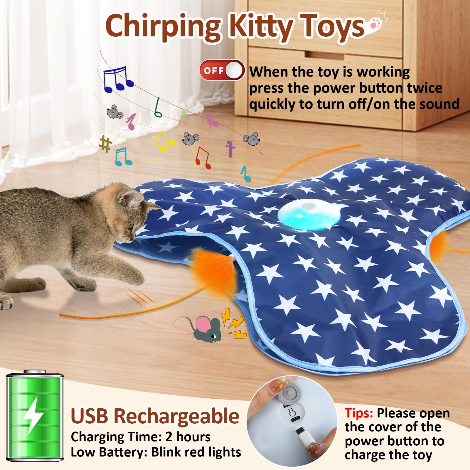 Sofolor chirping sounds feature to stimulate hunting instincts