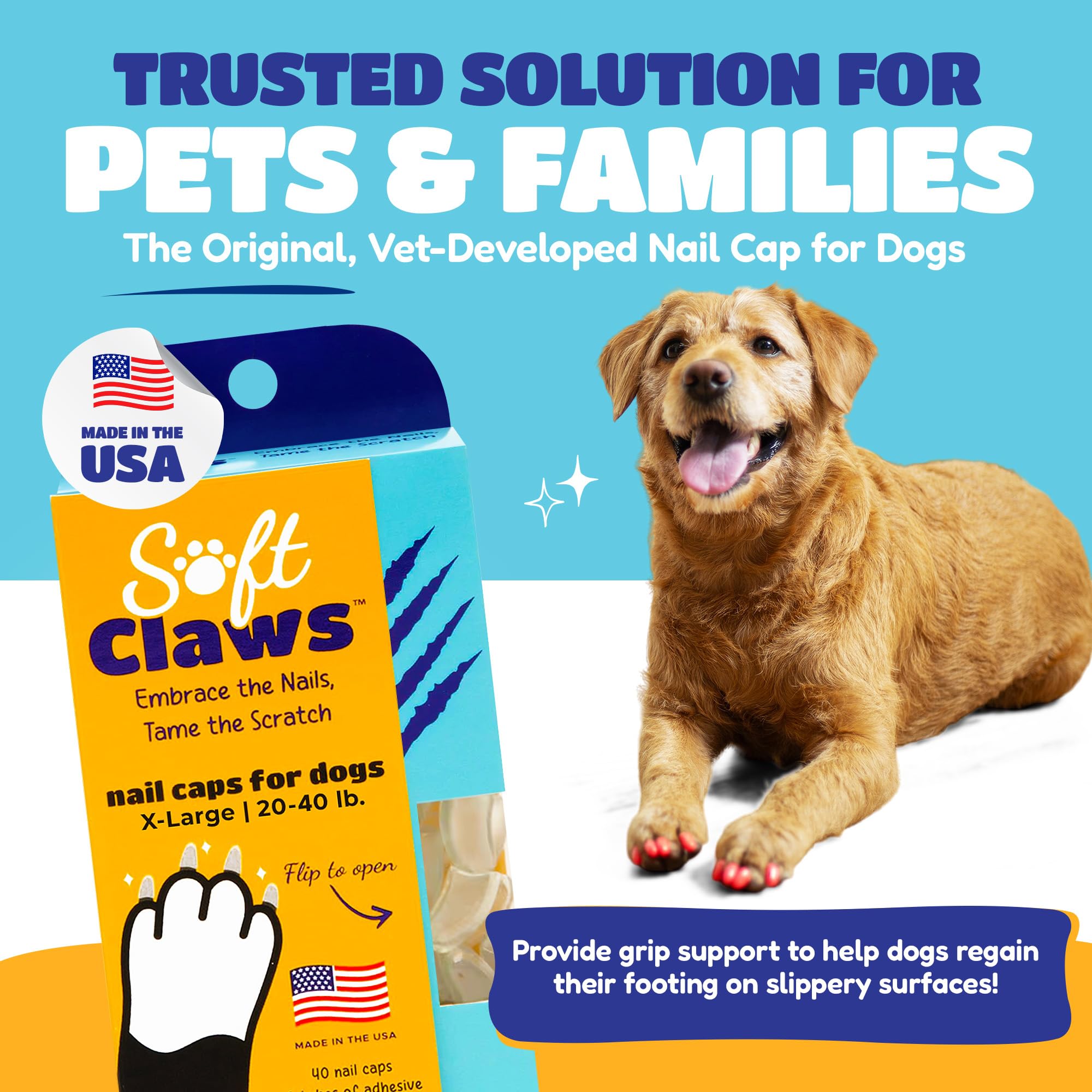 Soft Claws Black X-Large on a dog's paw with non-slip grip.
