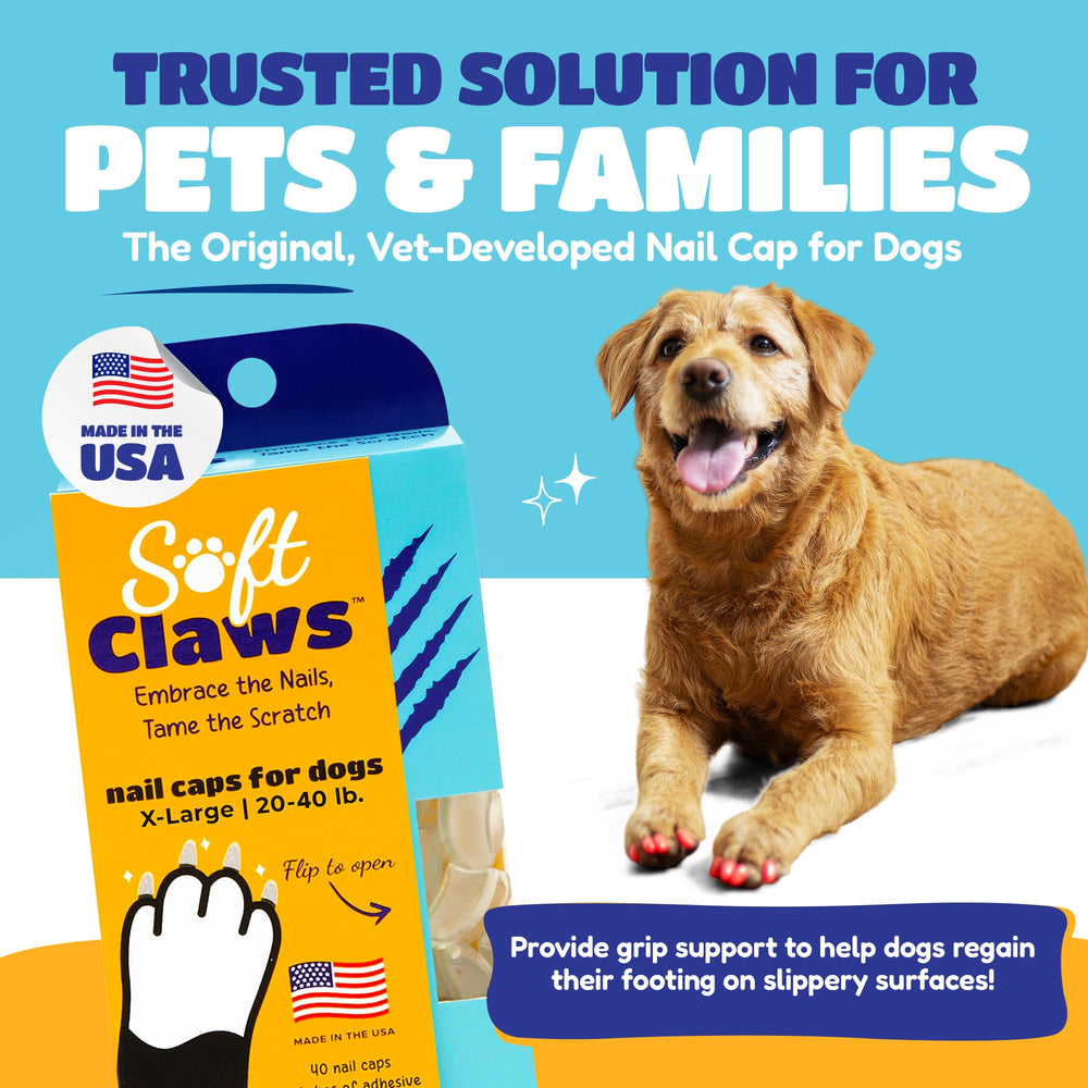Soft Claws Black X-Large on a dog's paw with non-slip grip.