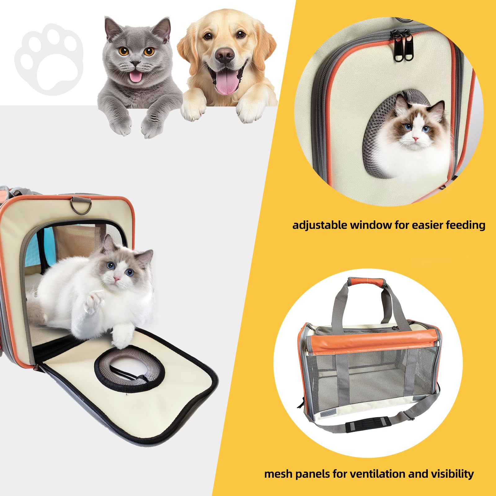 Soft-Sided Pet Carrier Bag mesh ventilation panel ensures airflow and pet comfort during travel