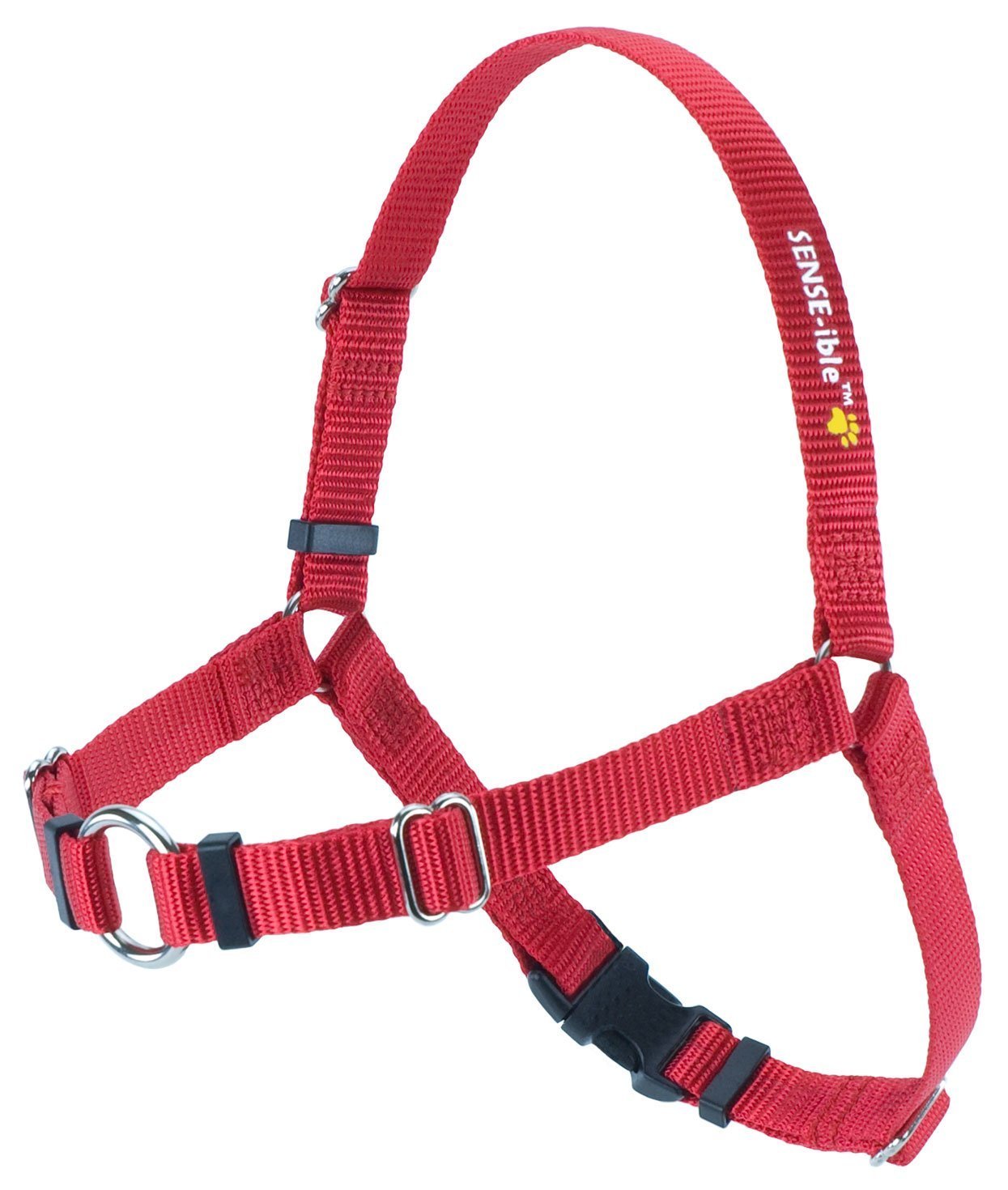 Softouch Sense-Ation Harness red front-clip design supports calm, controlled walks.