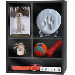 Sofunii pet memorial shadow box front view showing black pine frame