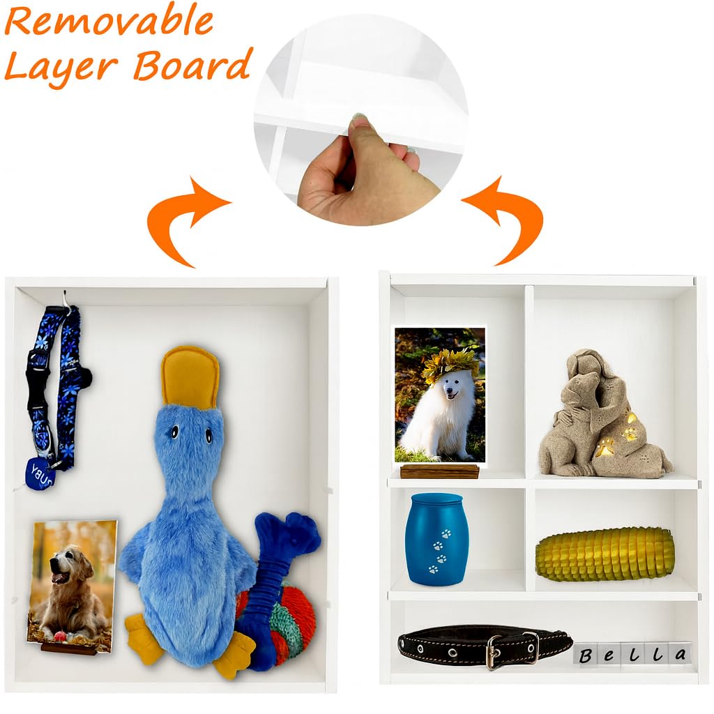 Sofunii Pet Memorial Shadow Box key features underline durability and organized keepsakes.