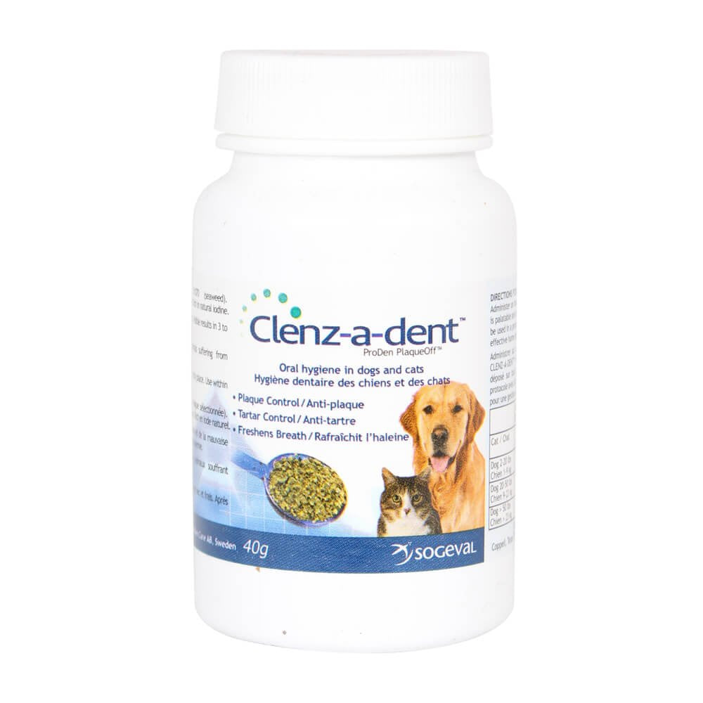 Sogeval Clenz-A-Dent flakes pack for easy food sprinkle promoting fresh breath and clean teeth