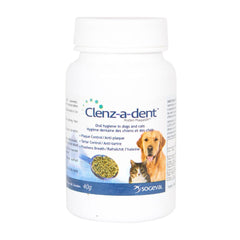 Sogeval Clenz-A-Dent flakes pack for easy food sprinkle promoting fresh breath and clean teeth