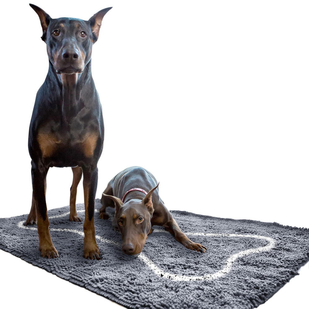 Soggy Doggy Doormat bone design with ultra-absorbent microfiber soaking muddy paws