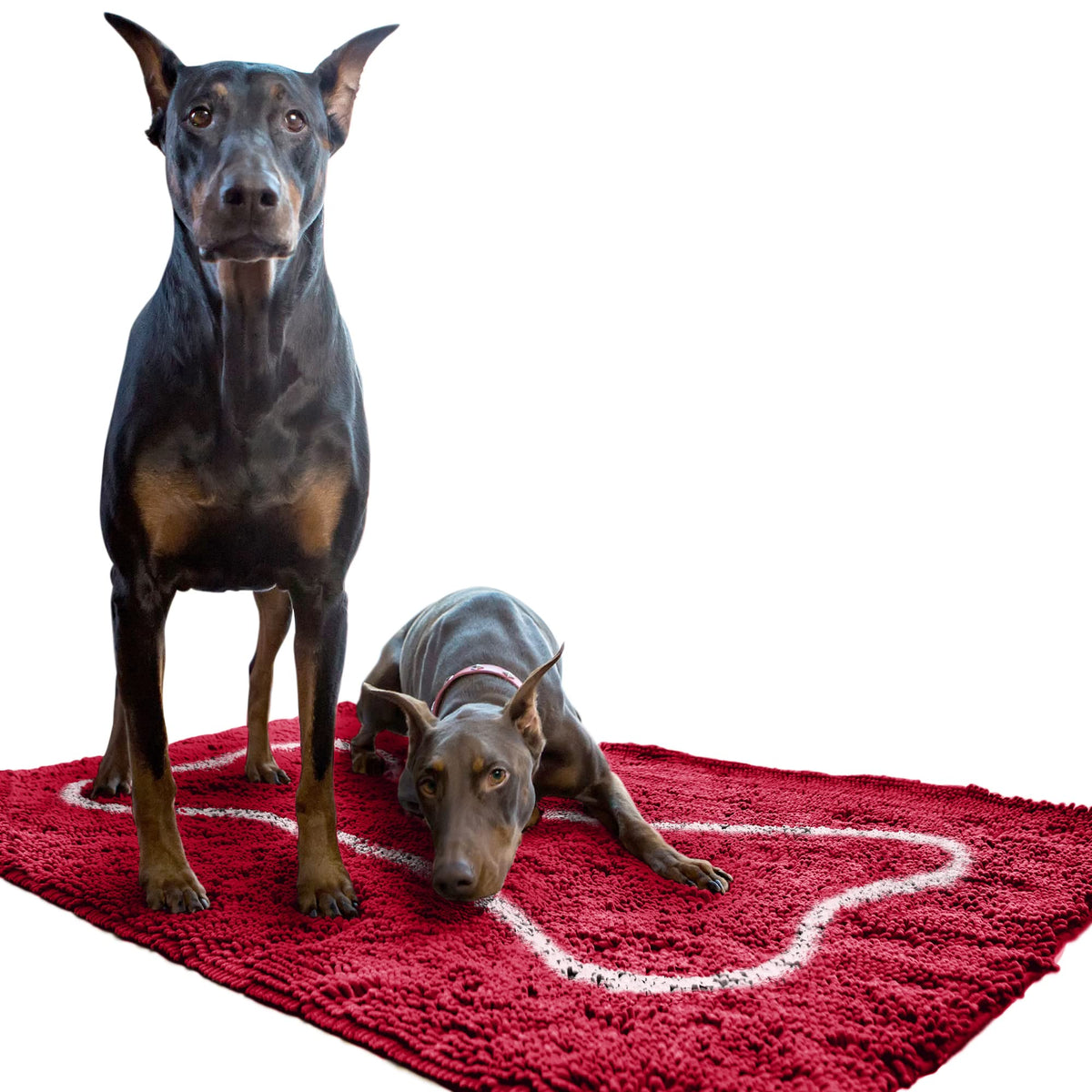 Soggy Doggy Doormat bone design front view showing absorbent microfiber for muddy paws