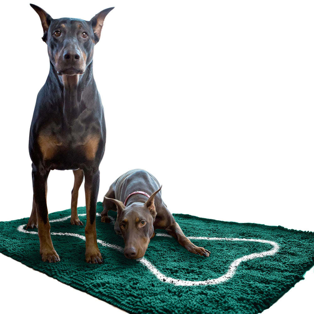 Soggy Doggy Doormat bone design front view shows ultra-absorbent microfiber for muddy paws