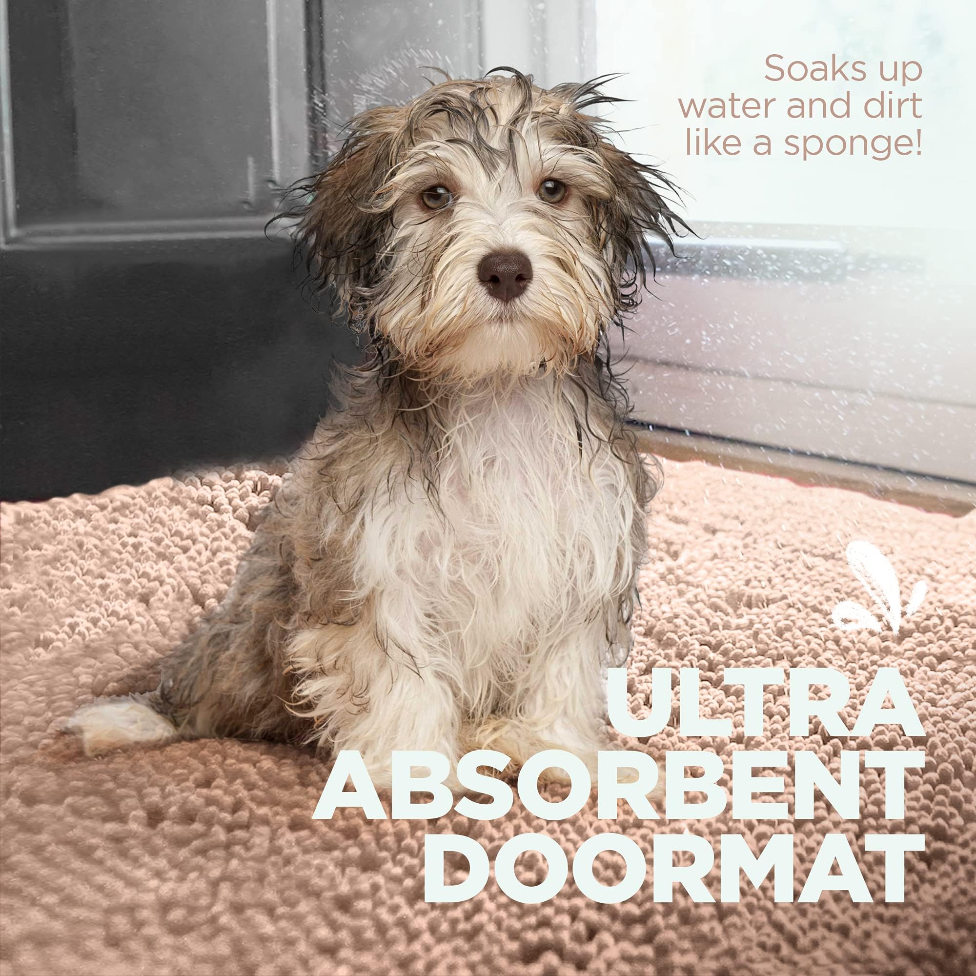 Soggy Doggy Doormat chenille detail highlights plush fibers for gentle paw drying