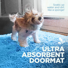 Soggy Doggy Doormat chenille ultra absorbent shows soft fibers for muddy paw drying.