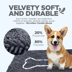 Soggy Doggy Doormat used as crate pad for cozy post-walk naps