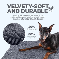 Soggy Doggy Doormat drying feature illustrated by quick-dry fibers after wet paws