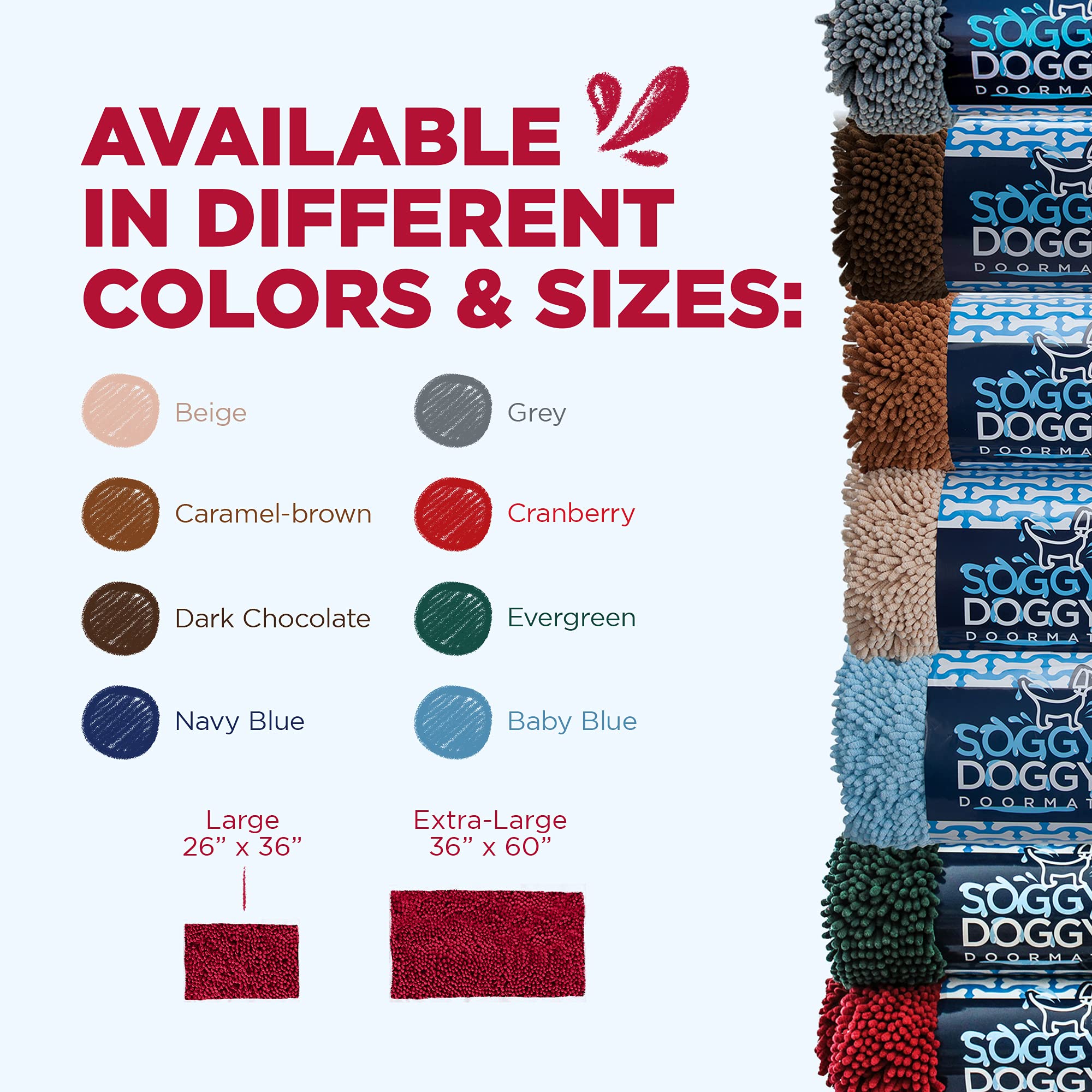 Soggy Doggy Doormat large 26x36 inches covers entryways effectively.