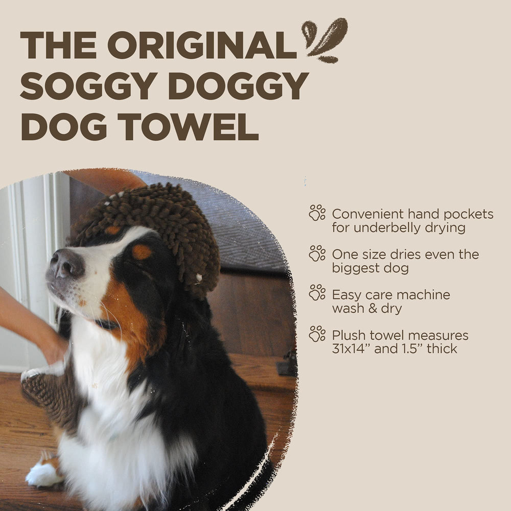 Soggy Doggy Doormat multi-use towel doubles as a floor mat for cleanup.