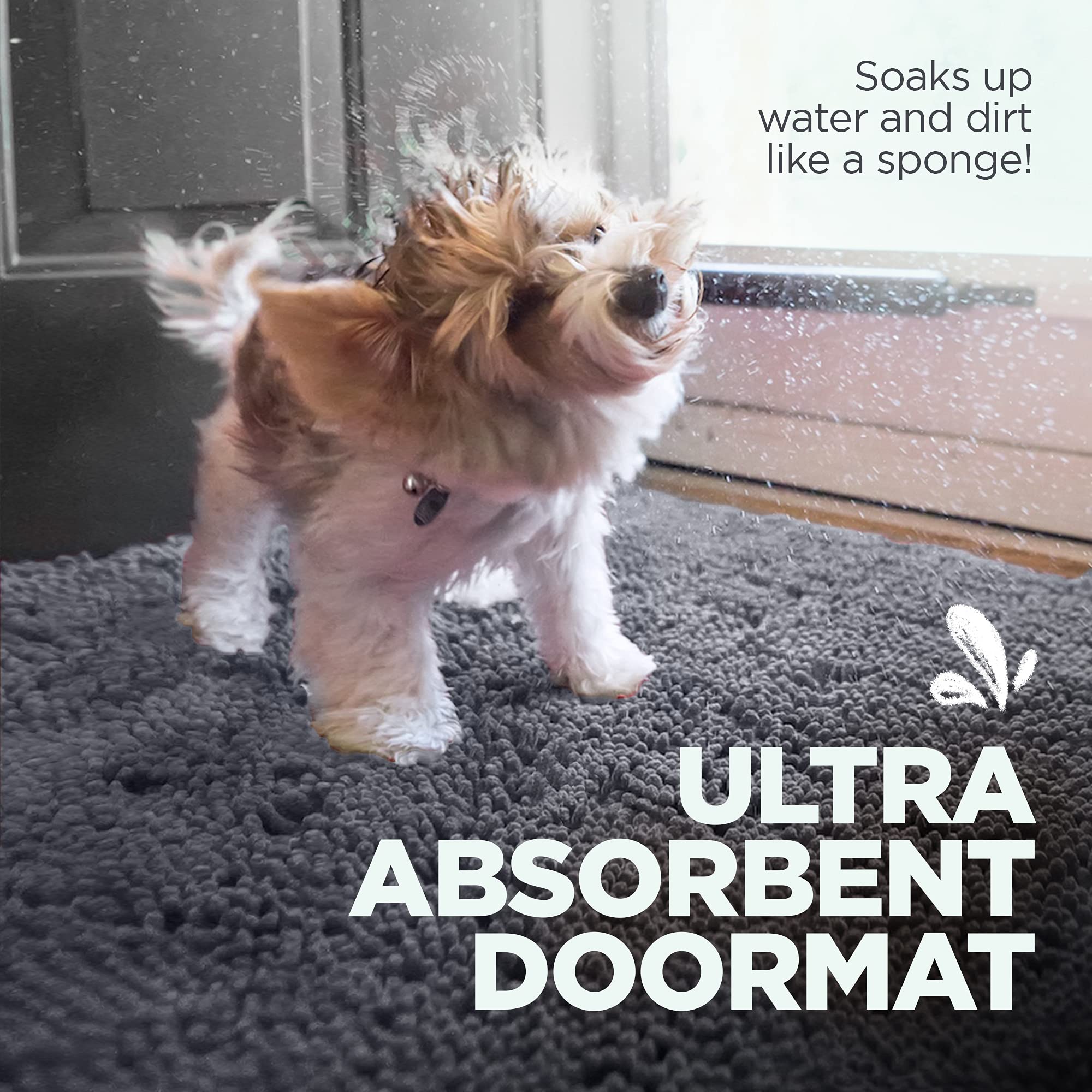 Soggy Doggy Doormat non-slip backing keeps mat in place across busy doorways