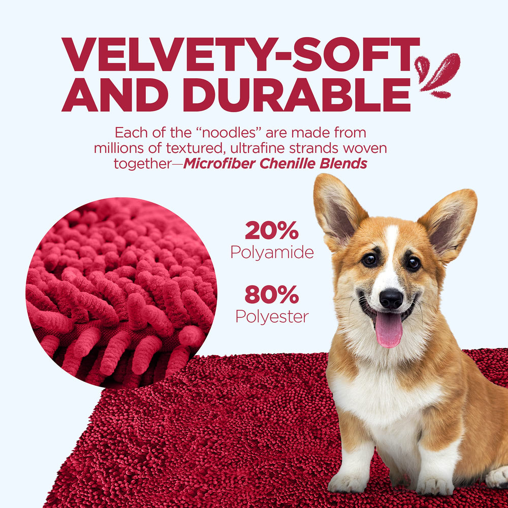Soggy Doggy Doormat plush chenille feels soft on paws after play.