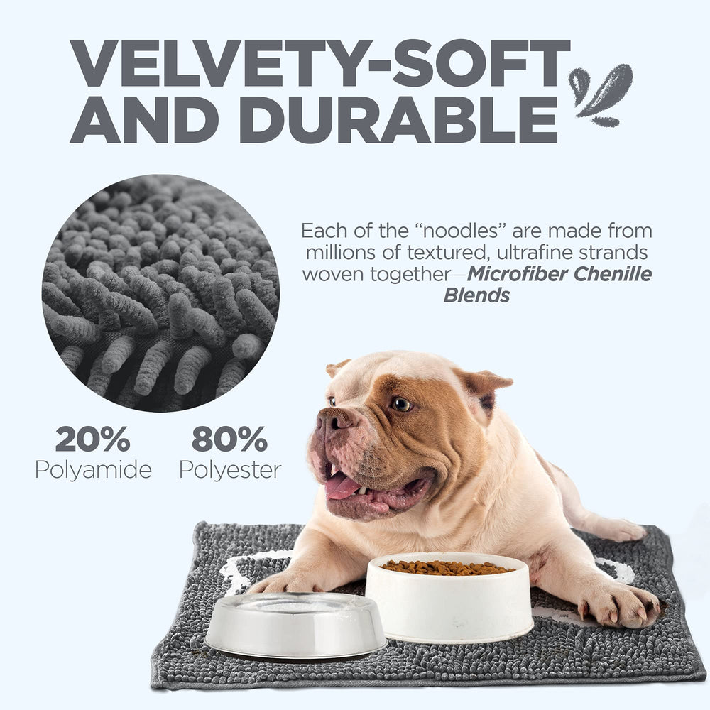 Soggy Doggy Slopmat quick-dry chenille helps your feeding area stay odor-free