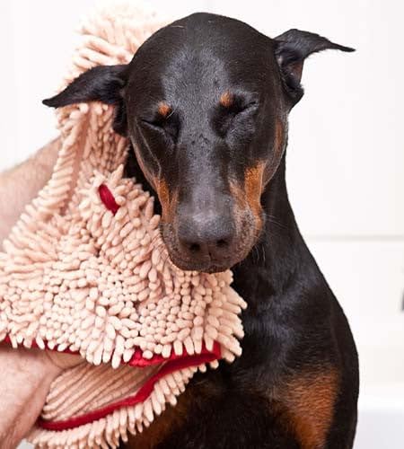 Soggy Doggy Super Shammy Dog Towel hand-pockets-drying provides secure grip during cleanup.