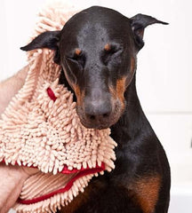 Soggy Doggy Super Shammy Dog Towel hand-pockets-drying provides secure grip during cleanup.