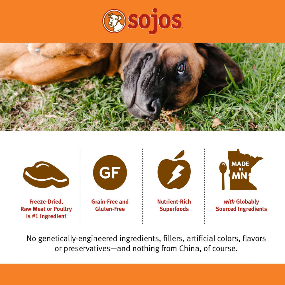 SOJOS Complete nutrition panel highlighting AAFCO-compliant adult maintenance