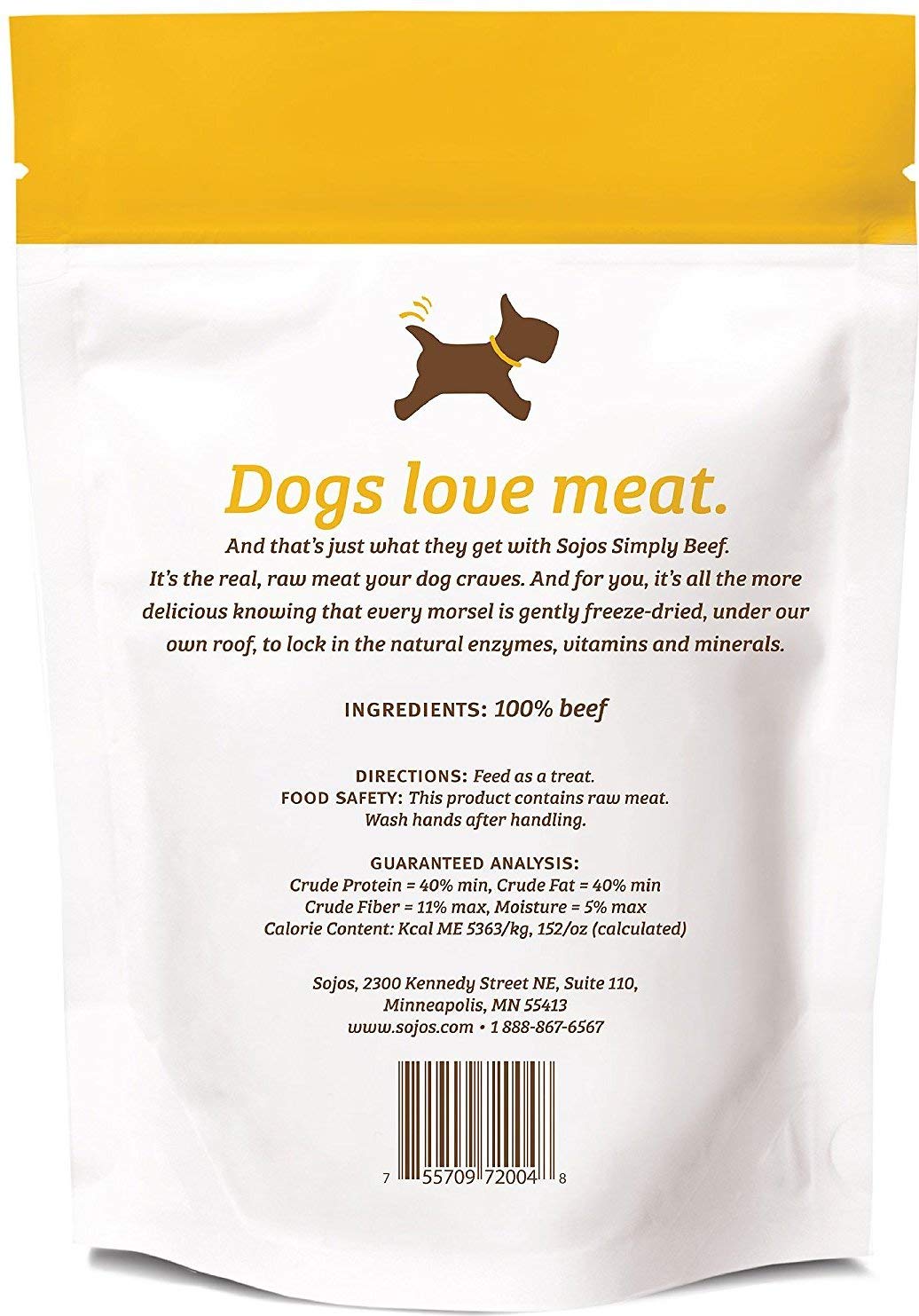 Sojos Simply Beef dog treats close-up image highlighting freeze-dried texture for tasty rewards.