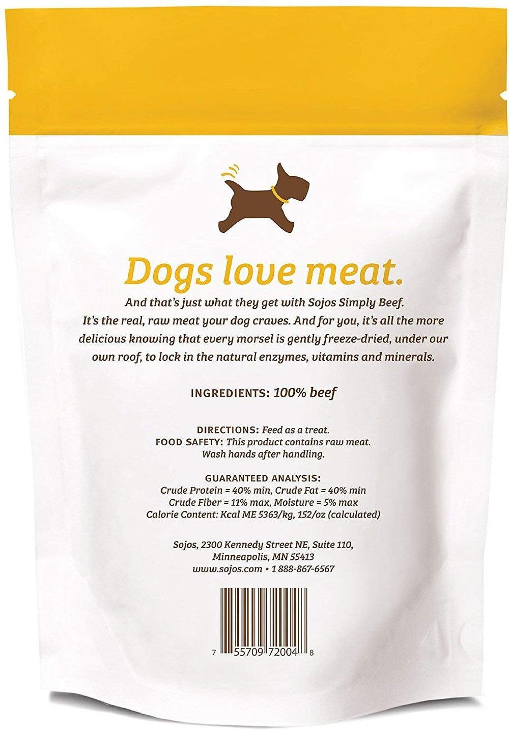 Sojos Simply Beef dog treats close-up image highlighting freeze-dried texture for tasty rewards.