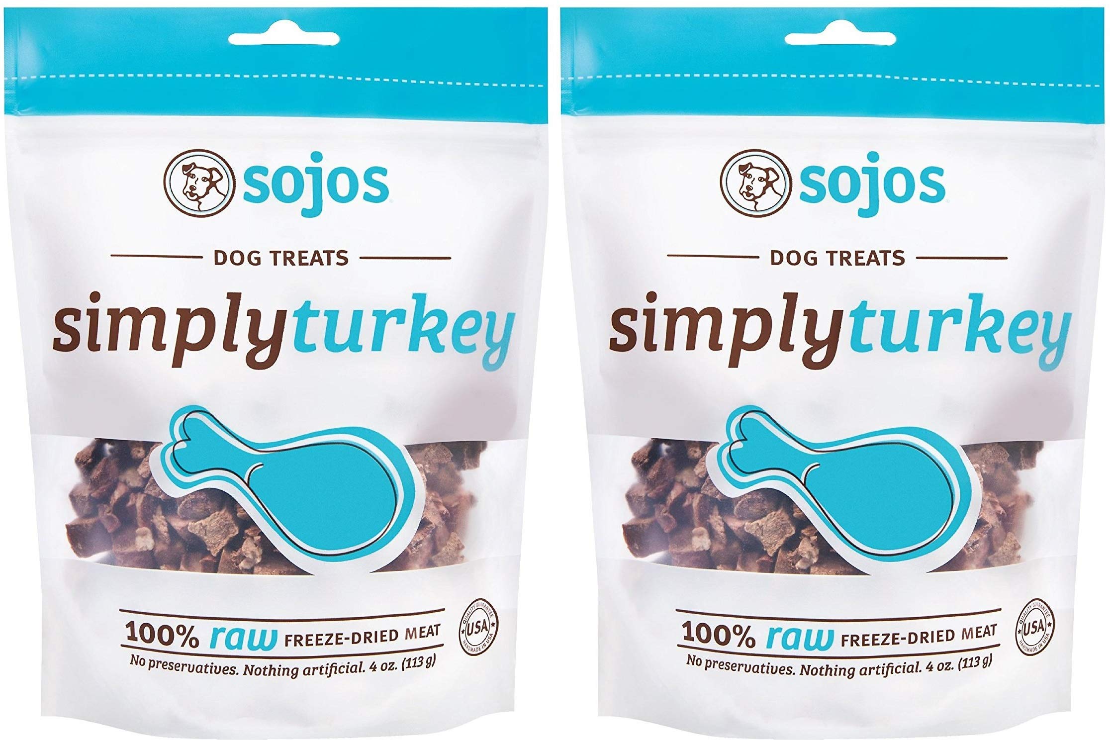 SOJOS Simply Turkey Dog Treats 2-pack front view, convenient training rewards.